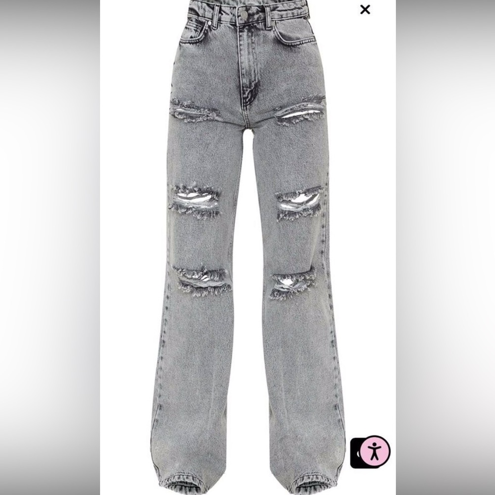 Pretty little thing Grey Acid Wash Ripped Wide Leg Jeans